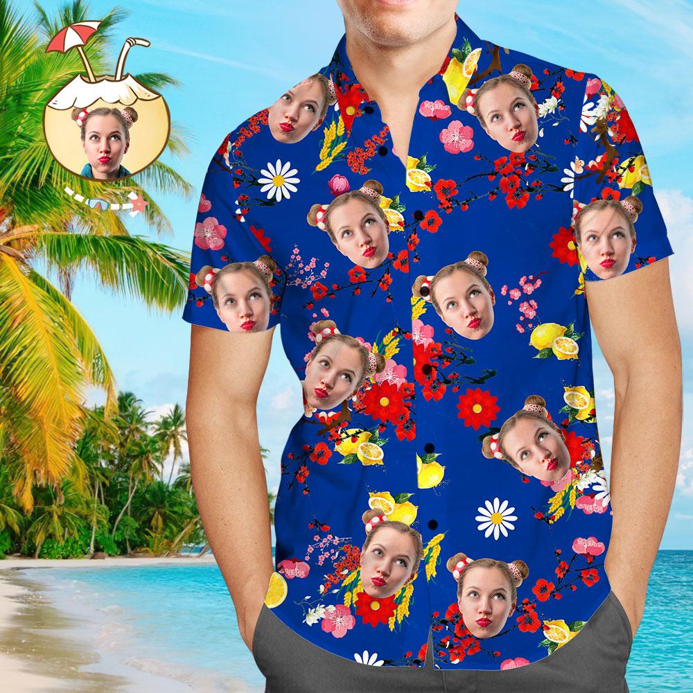 Custom Face Summer Flowers And Lemons Hawaii Shirt
