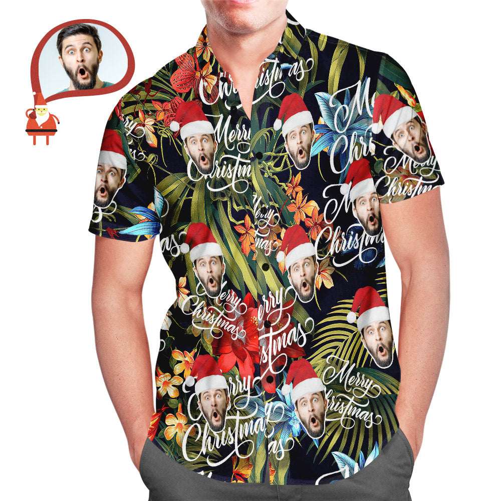 Men's Custom Face Merry Christmas All Over Print Hawaiian Shirts