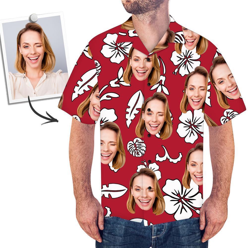 Custom Face Hawaiian Shirts Flowers And Leaves Beach Summer Short Sleeve