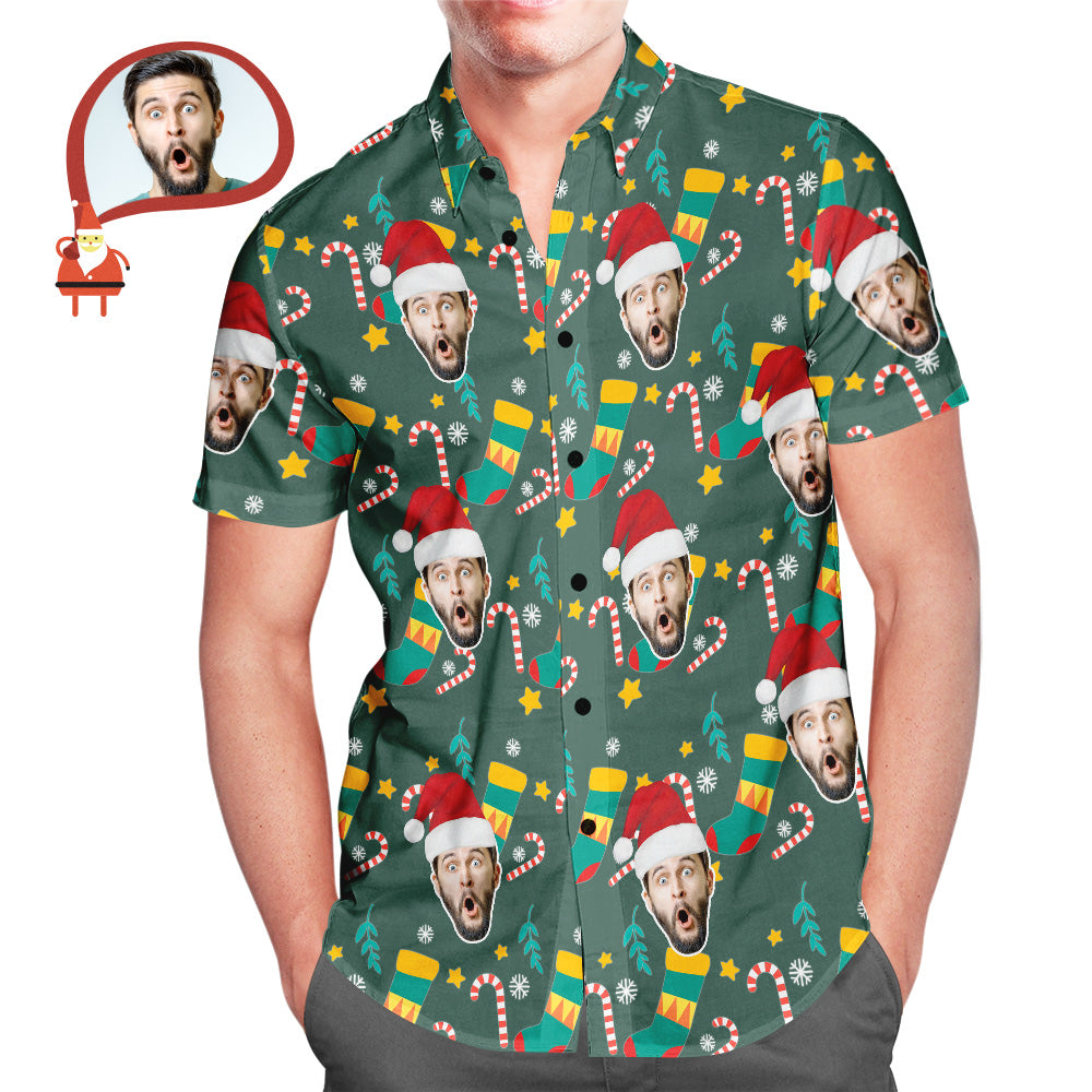 Custom Face Wear Santa Hat Christmas Hawaiian Aloha Shirts Christmas Gift