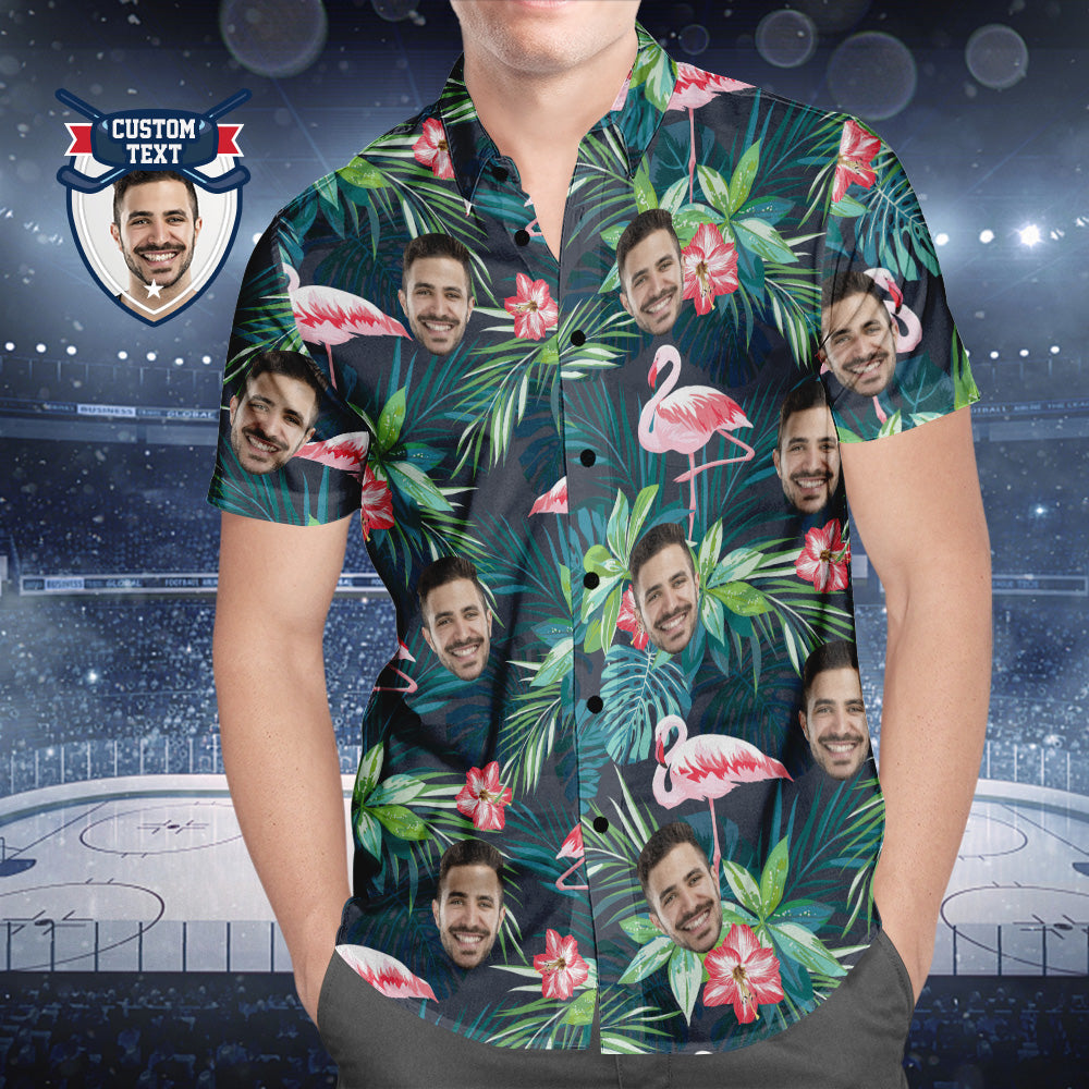 Custom Face and Text Hawaiian Shirt Printed Hawaiian Shirt for Fans Personalized Gift for fans - Flamingo