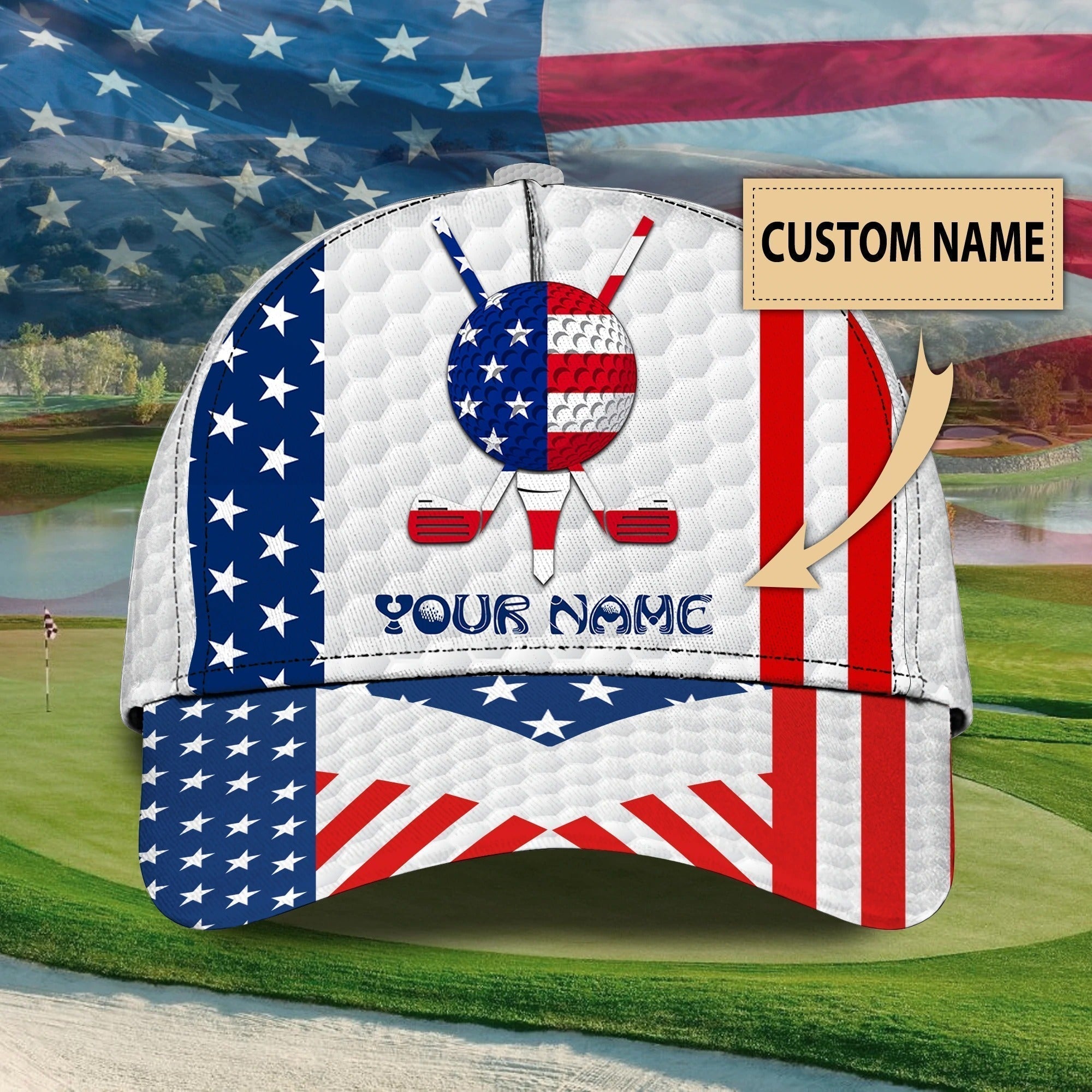 Personalized Name American Baseball Golf Caps, Hat For Golfer Man, Birthday Present To Golf Lover Hat
