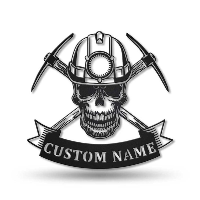 Personalized Skull Mining Metal Sign, Custom Name, Skull Mining Job Gift, Custom Job Metal Sign