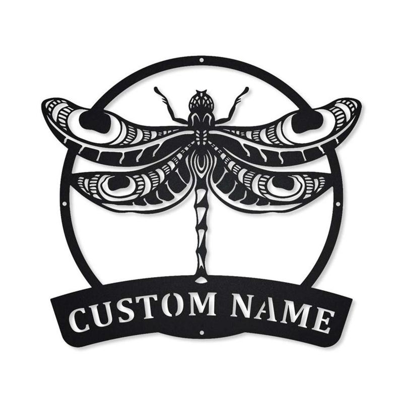 Personalized Dragonfly Monogram Metal Sign, Custom Name, Dragonfly Antler Decor, Housewarming Outdoor Sign, Custom Decor Metal Sign