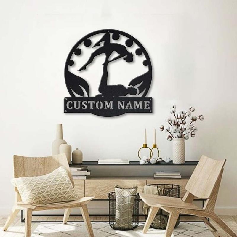 Personalized Acroyoga Monogram Metal Sign, Custom Name, Acroyoga Lover Sign, Decoration For Living Room, Custom Hobby Metal Sign