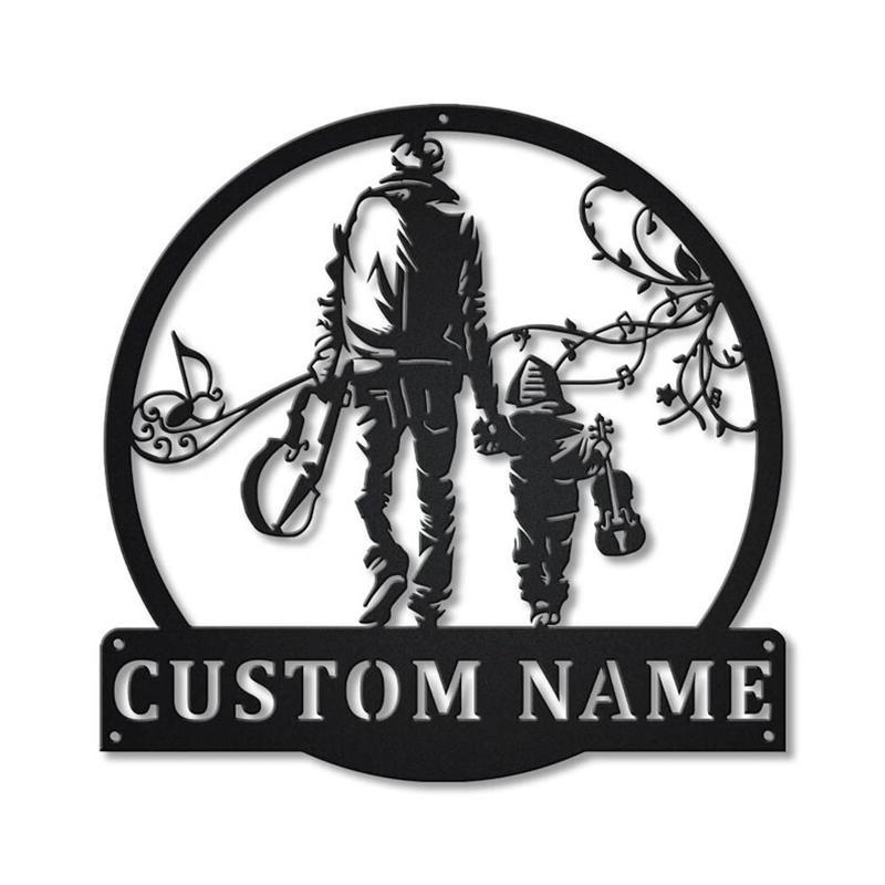 Personalized Violin Father And Son Monogram Metal Sign, Custom Name, Violin Father And Son Monogram Gift, Custom Music Metal Sign