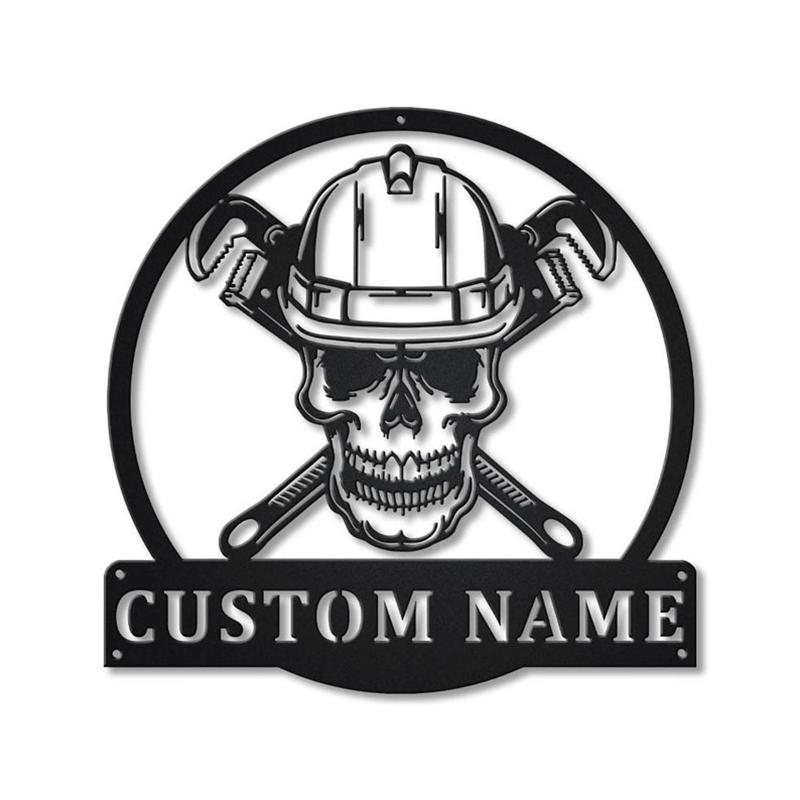 Personalized Skull Plumbing Metal Sign, Custom Name, Skull Plumbinng, Plumber Gifts, Custom Job Metal Sign