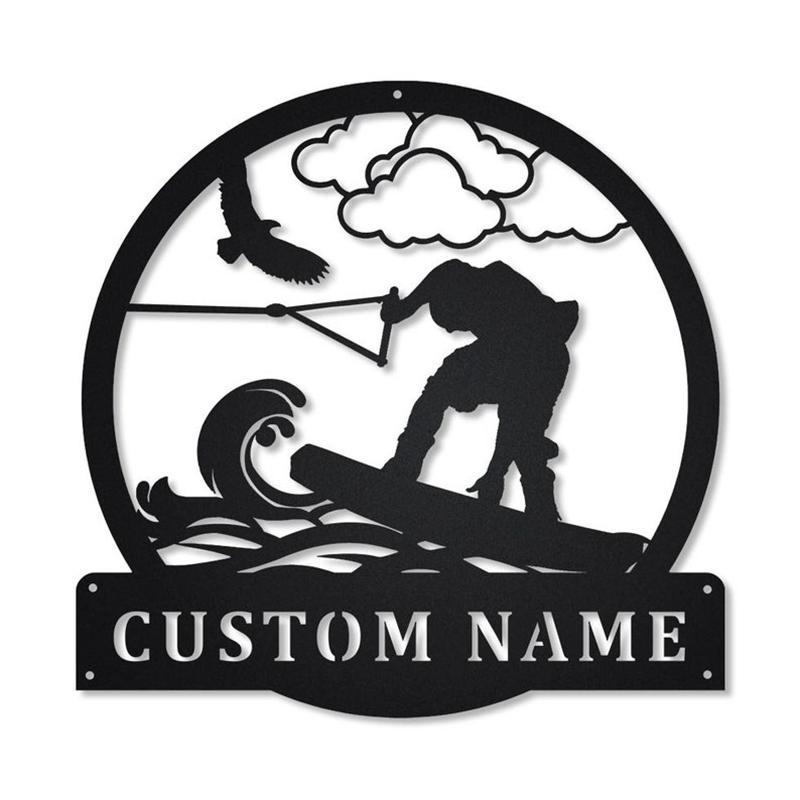 Personalized Wakeboarding Monogram Metal Sign, Custom Name, Wakeboarding Antler Decor, Housewarming Outdoor Metal, Custom Wakeboarding Metal Sign