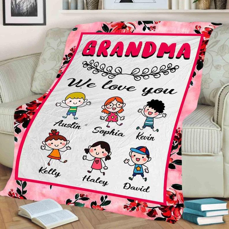 We Love You Grandma, Grandpa, Mamma, Papa, Dad, Nana Customized Blanket, Gift For Grandparent's Day, Custom Fleece Blanket, Blanket For Bed
