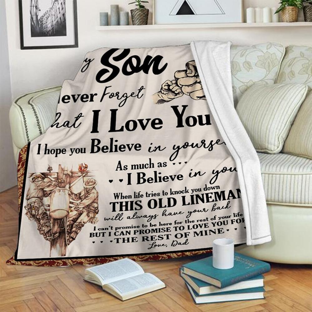 To My Son  Love From Dad Blanket, Lineman Dad Fleece Sherpa Mink Blankets, Christmas Gift For Son, For Boy