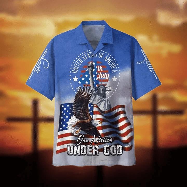 Men’s Patriotic Hawaiian Shirt - USA Aloha Shirt (Large, Blue) - View #3