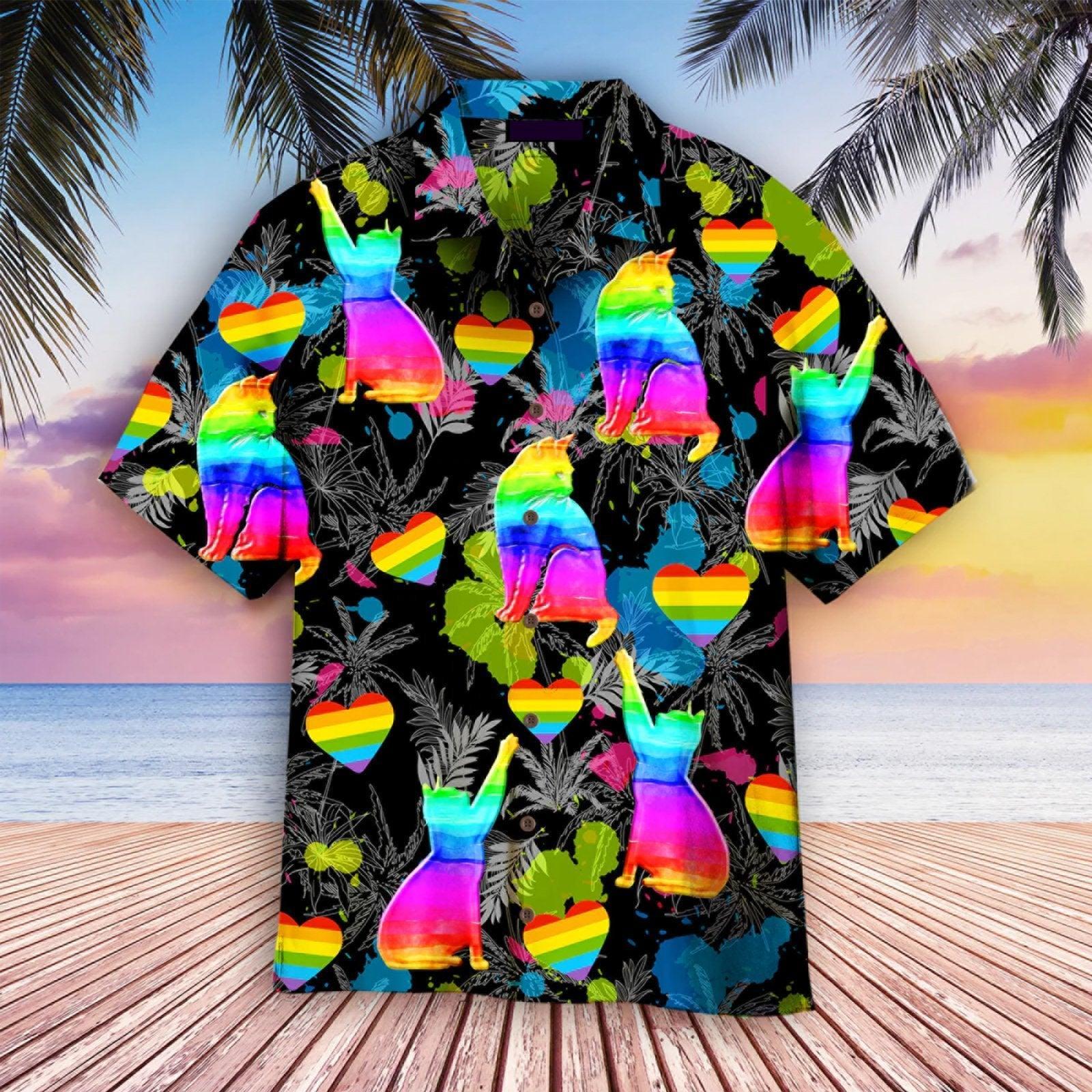 Cat And LGBT Aloha Hawaiian Shirts For Summer, Tropical Pride