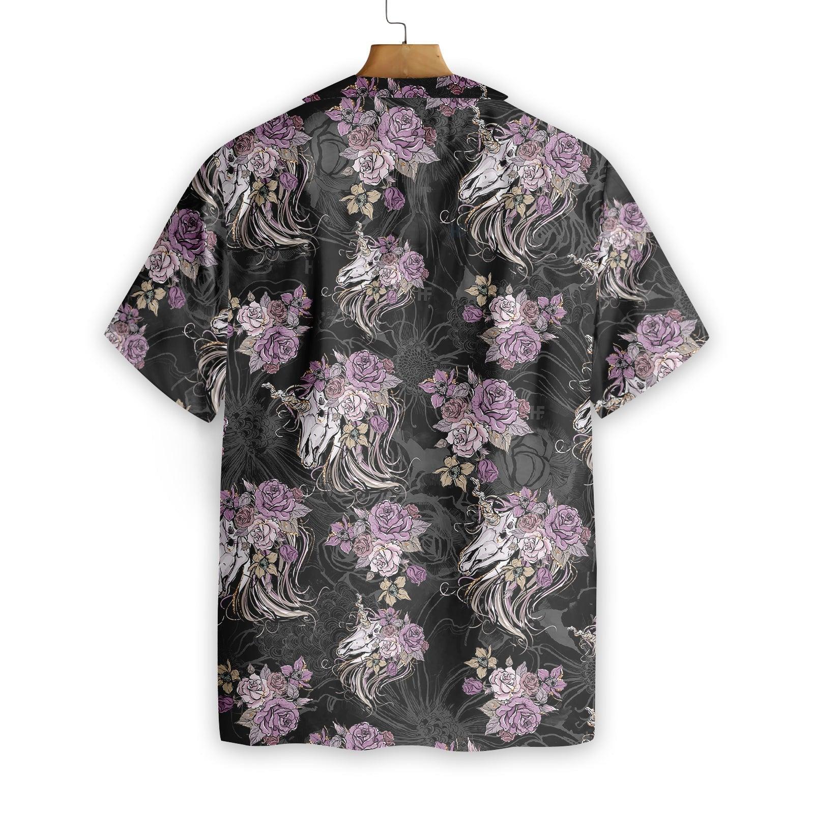 OwlOhh Hawaiian Shirt Skull Purple Flower for Women Men