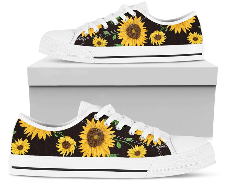 Custom Sunflower Shoes Sneakers Sunflower Print Shoes Womens Shoes Summer Shoes Low Top Converse Style Shoes for Womens Mens