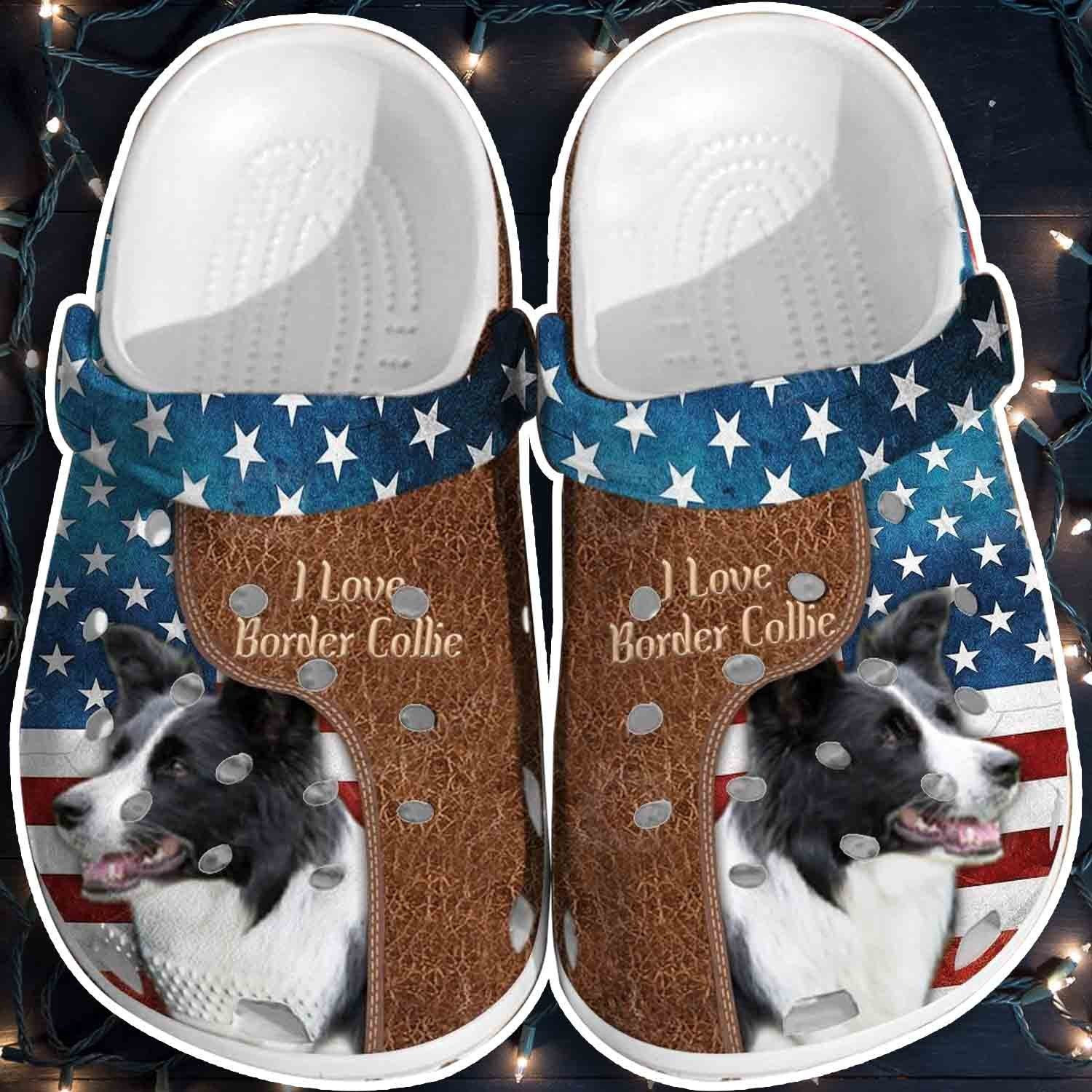 Love Border Collie Usa Flag Shoes 4Th Of July Dog Clogs Monsterry