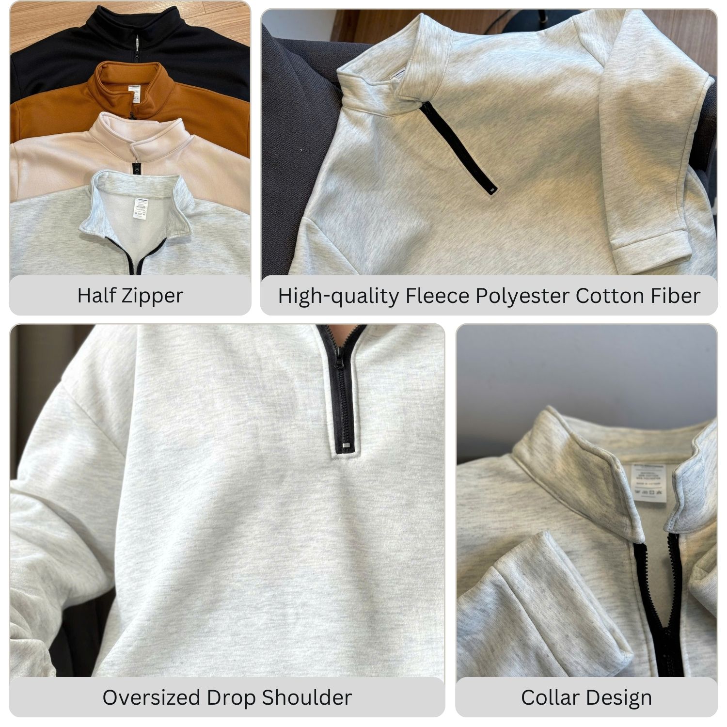 fleece half zip sweatshirt details