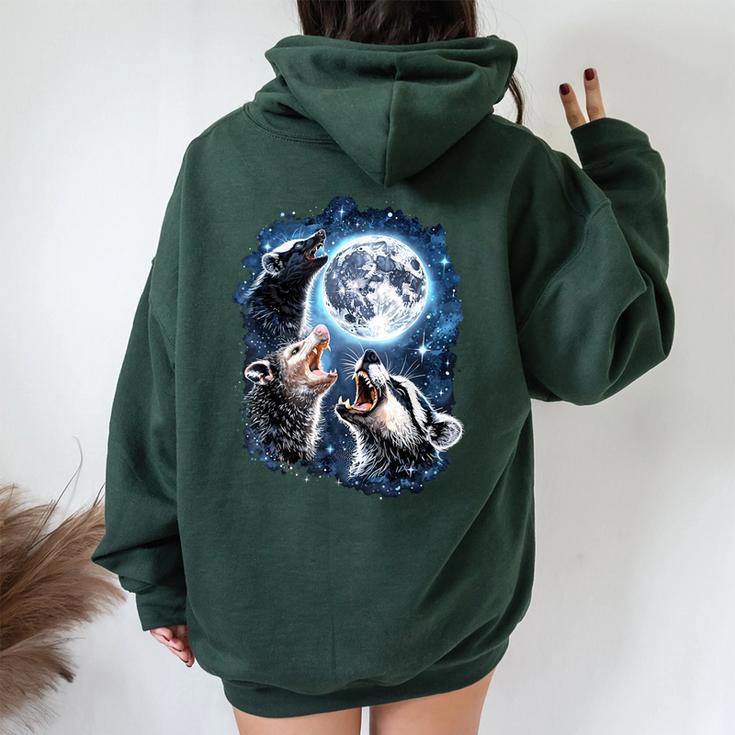 Three Opossum Raccoon Skunk Howling Meme Women Hoodie Back Print