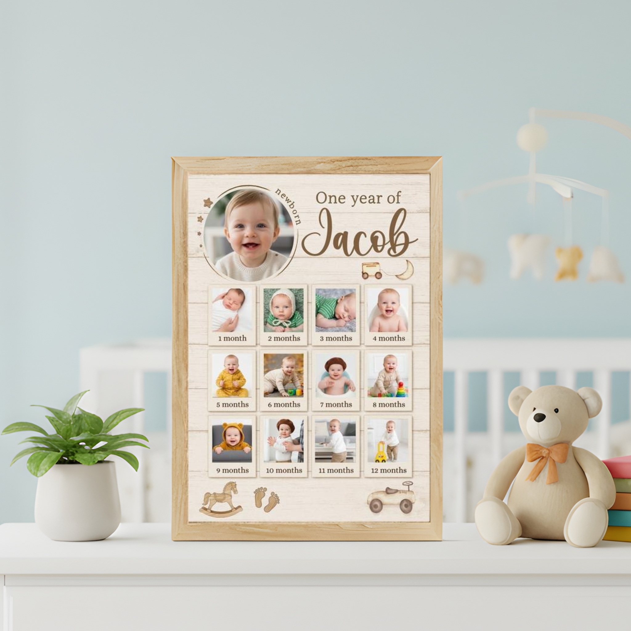 First Year Milestone - Baby's Journey Photo Collage Canvas