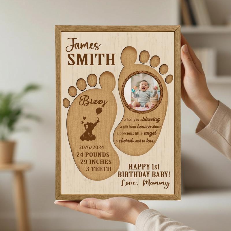 Baby Footprint & 1st Birthday Stats Canvas