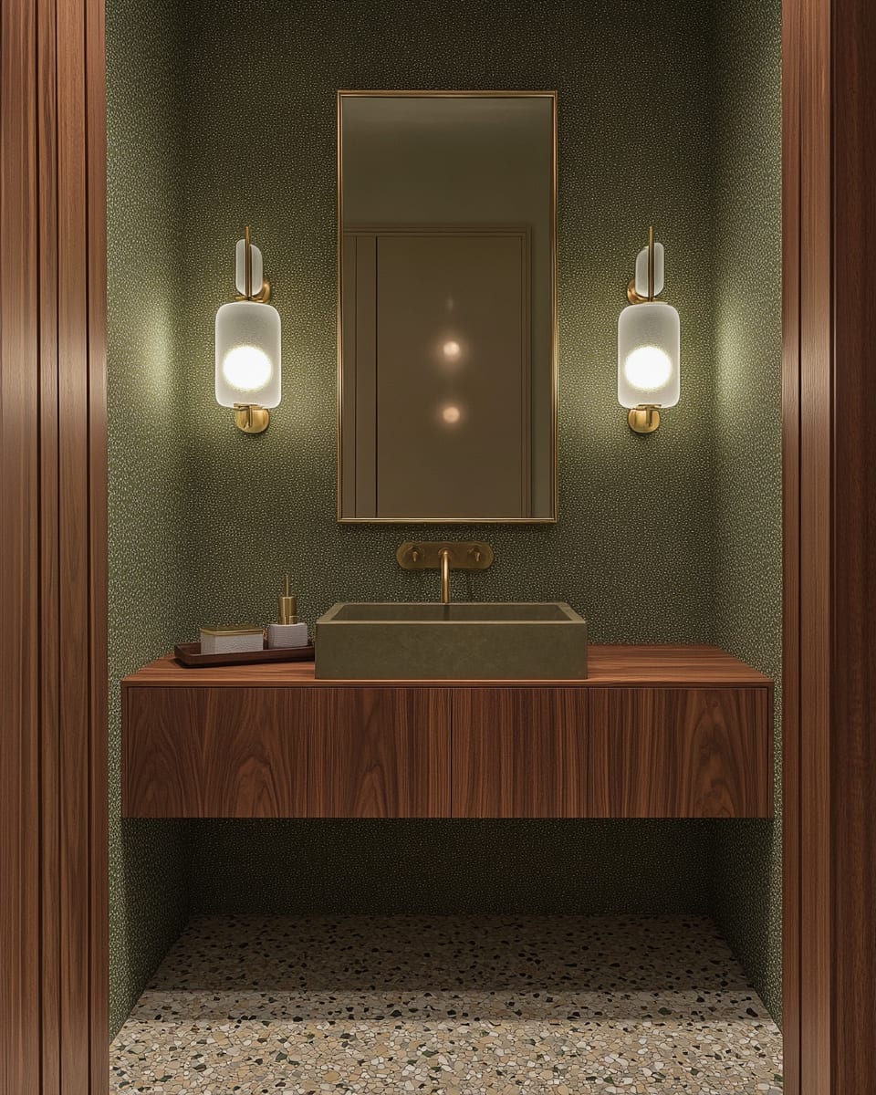 Mid-Century Powder Room: Natural Textures | Vouzzy